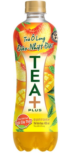 Tea+ Oolong Đào trái cây nhiệt đới chai 450ml