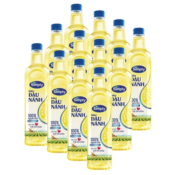 [THÙNG 12 CHAI] Dầu đậu nành Simply 100% nguyên chất 1L
