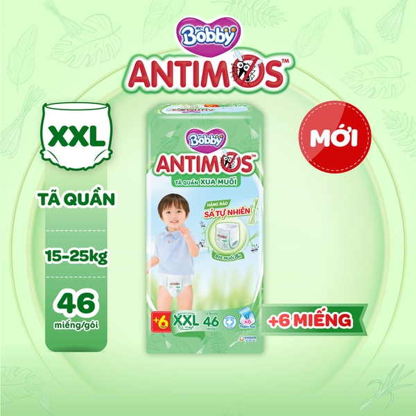 Bobby Tã bỉm Quần Antimos Xua Muỗi XXL46+6 miếng cho bé