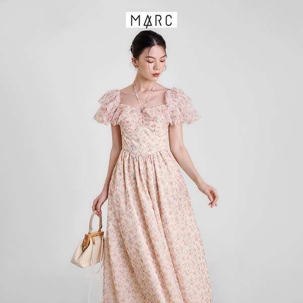 [HCM] Đầm maxi nữ MARC FASHION hoa lưới trễ vai smocking lưng TRVH0404