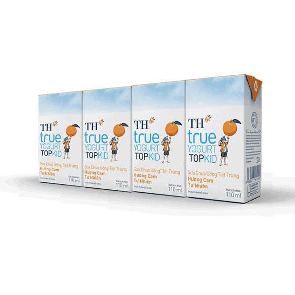 Sữa chua uống tiệt trùng hương cam tự nhiên TH true YOGURT TOPKID hộp giấy 180ml lốc 4