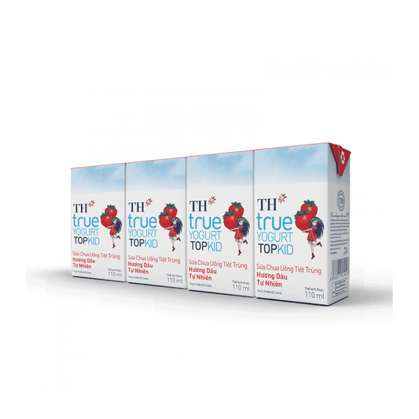 Sữa chua uống tiệt trùng hương dâu tự nhiên TH true YOGURT TOPKID hộp giấy 180ml lốc 4