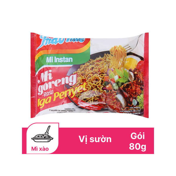 [Thùng 40 gói] Indomie Mì Xào Khô Mi Goreng Rasa Iga Penyet Vị Sườn Gói 80g