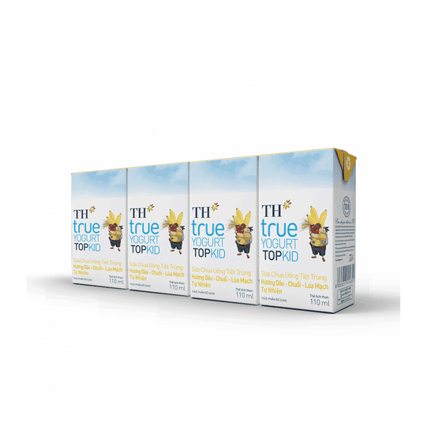 Sữa chua uống tiệt trùng hương dâu-chuối-lúa mạch TH true YOGURT TOPKID hộp giấy 180ml lốc 4