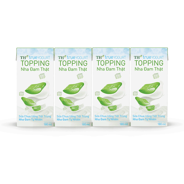 Sữa chua uống tiệt trùng nha đam tự nhiên TH True YOGURT TOPPING hộp giấy 180ml lốc 4