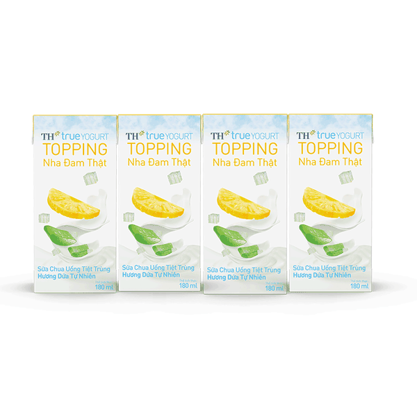Sữa chua uống tiệt trùng hương dứa tự nhiên TH True YOGURT TOPPING hộp giấy 180ml lốc 4