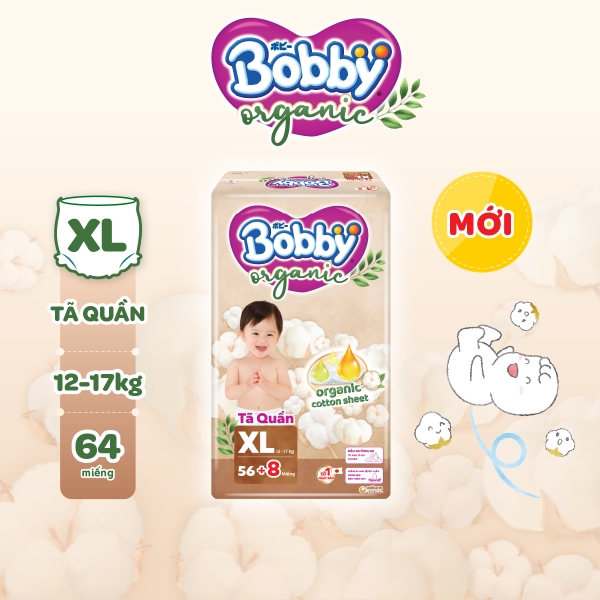 [TẶNG MIẾNG NGẪU NHIÊN] Tã bỉm quần cao cấp Bobby Organic chăm sóc dịu nhẹ từ thiên nhiên XL56