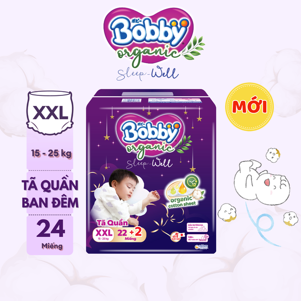 [CỘNG MIẾNG NGẪU NHIÊN] Tã bỉm quần Ban Đêm Cao Cấp Bobby Sleep-Well dịu nhẹ khô thoáng XXL22