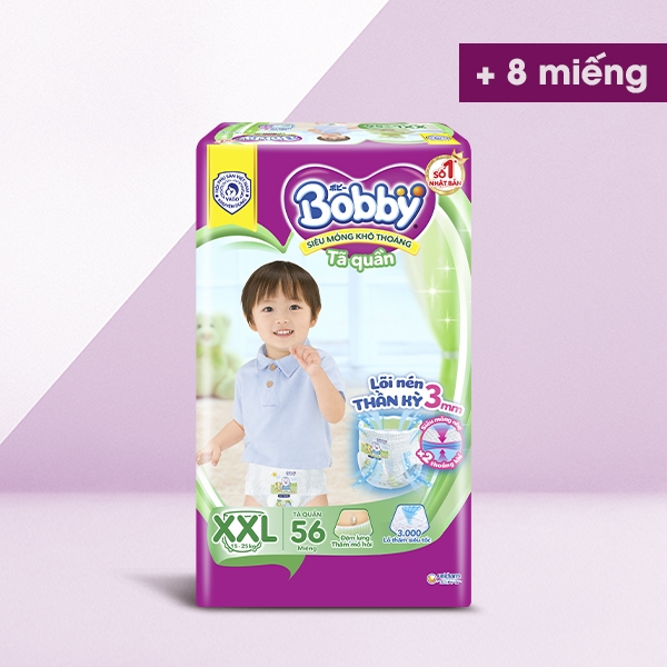 [Tặng 8 miếng] Tã/Bỉm quần Bobby siêu thoáng XXL56