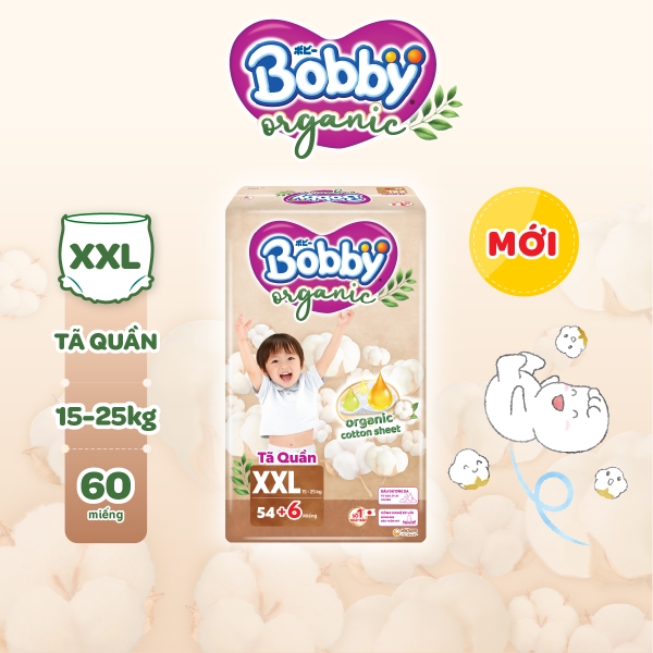 [TẶNG MIẾNG NGẪU NHIÊN] Tã bỉm quần cao cấp Bobby Organic chăm sóc dịu nhẹ từ thiên nhiên XXL54