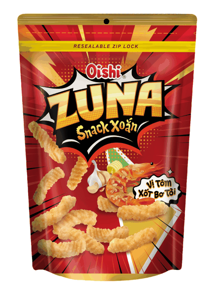 [THÙNG 20] Oishi Snack Xoắn Zuna Tôm Xốt Bơ Tỏi Gói 65g