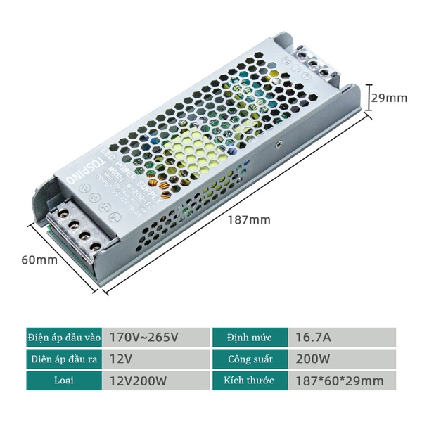 Nguồn mỏng. nguồn dẹt 12V 16.7A 200W trong nhà, chất lượng cao, siêu bền.