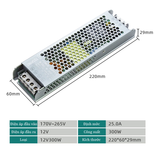 Nguồn dẹt mỏng công trình 12V 25A 300W siêu chất lượng