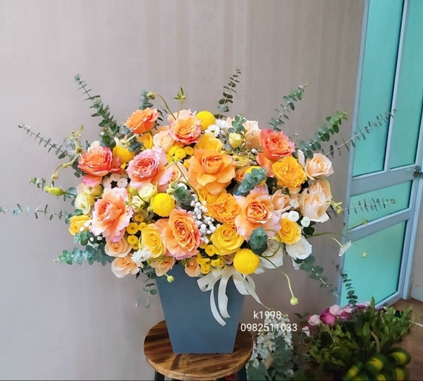 lẵng hoa vàng cam GIÀNG TẶNG CHO PHÁI  MẠNH ,CHÚC MỪNG SINH NHẬT CHỒNG , HOA TƯƠI HÀ NỘI