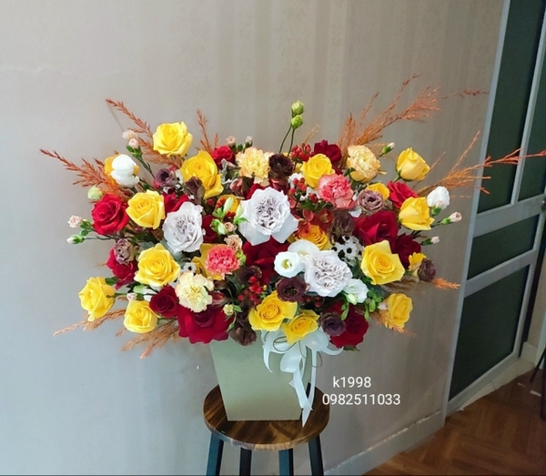 HOA KHAI TRƯƠNG , LẴNG HOA TONE ĐỎ VÀNG MỪNG KHAI TRƯƠNG HỒNG PHÁT ,HOA KHAI TRƯƠNG HÀ NỘI