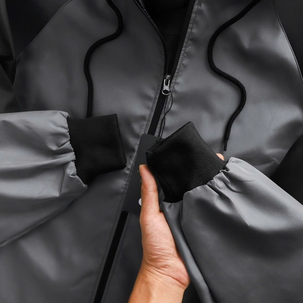 Áo Khoác Dù Big Size Nam Chống Nước (90-135kg) - Xám Phối Đen