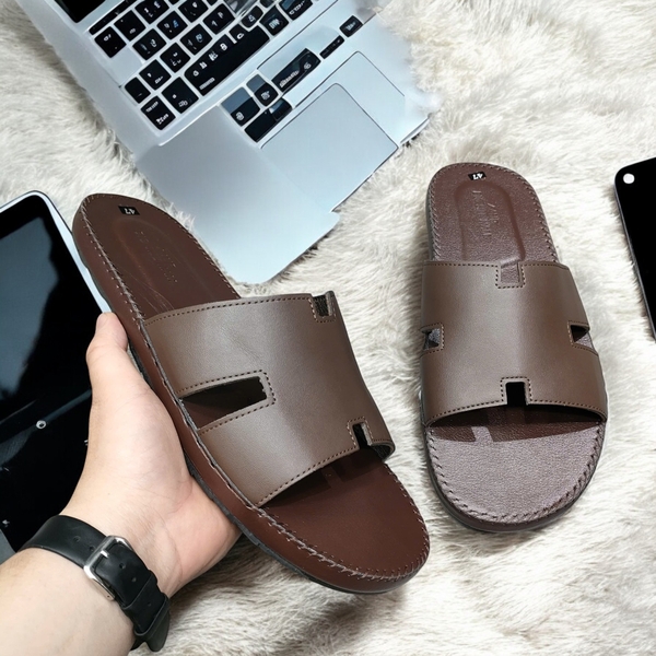 Dép Da Quai Ngang Big Size Nam (size 45 46 47 48 49 50) - Nâu -