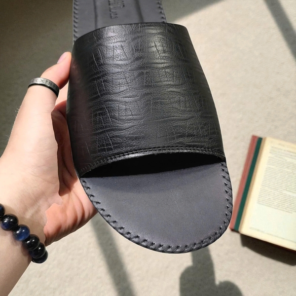 Dép Da Quai Ngang Big Size Nam (size 45 46 47 48 49 50) - Đen -