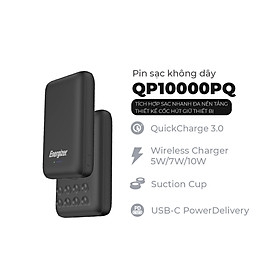 Pin dự phòng Energizer QP10000PQBK 10,000mAh - Tích hợp sạc nhanh đa nền tảng, sạc không dây - Thiết kế cốc hút giữ thiết bị
