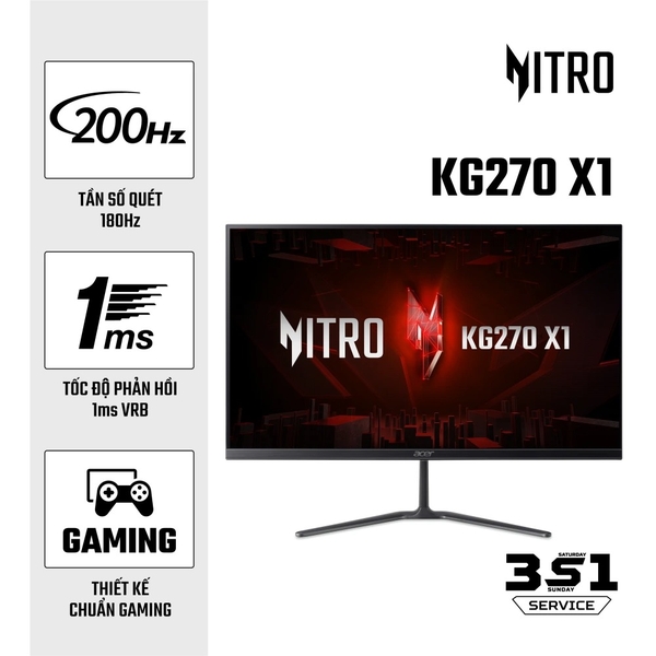 Màn hình Gaming Siêu Tốc Độ Acer Nitro KG270 X1 (27 inch/FHD/IPS/200Hz/1ms)