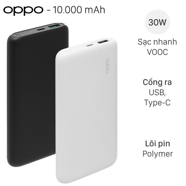 Pin sạc dự phòng Polymer 10.000 mAh Type C PD QC3.0 VOOC 30W OPPO PBV02