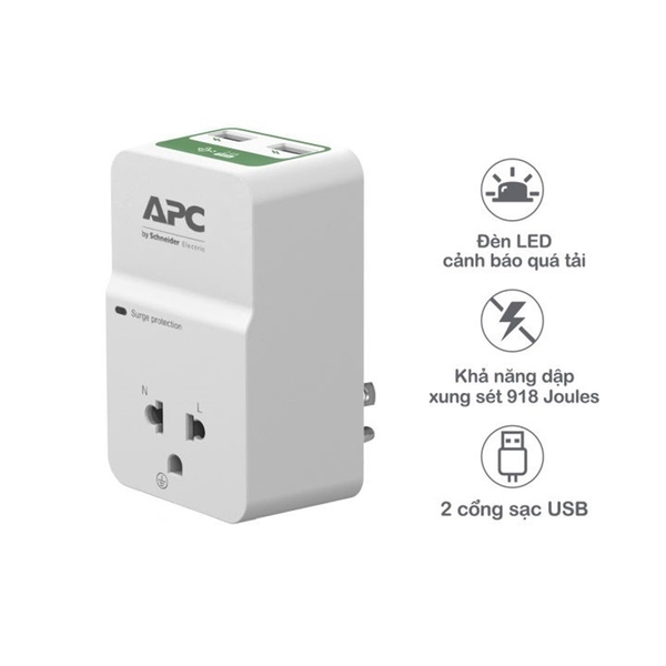 Ổ cắm điện chống sét APC  Có 2 USB - PM1WU2-VN