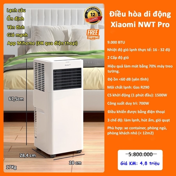 Điều hoà di động Xiaomi New Widetech Pro 9000BTU