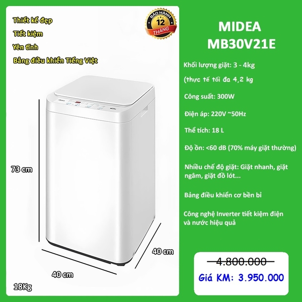 Máy giặt mini Midea MB30V21E 3kg
