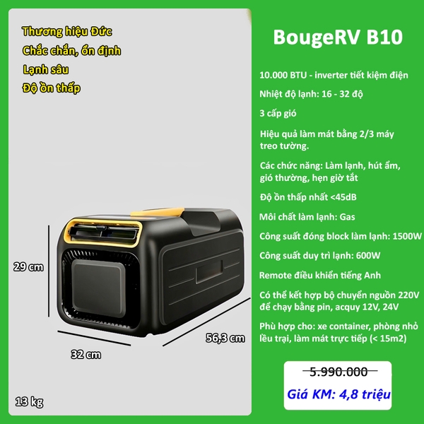 Điều hòa di động du lịch xách tay BougeRV B10 - 10000BTU