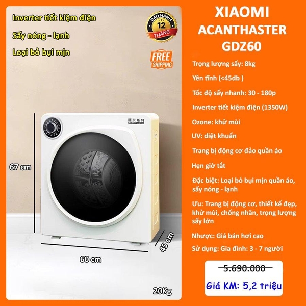 Máy sấy quần áo Xiaomi ACANTHASTER GDZ60