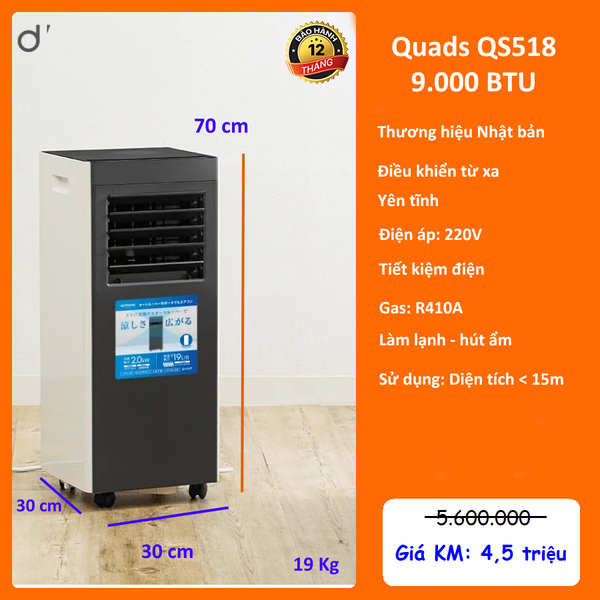 Điều hòa di động Quads QS518 - 7.000 BTU