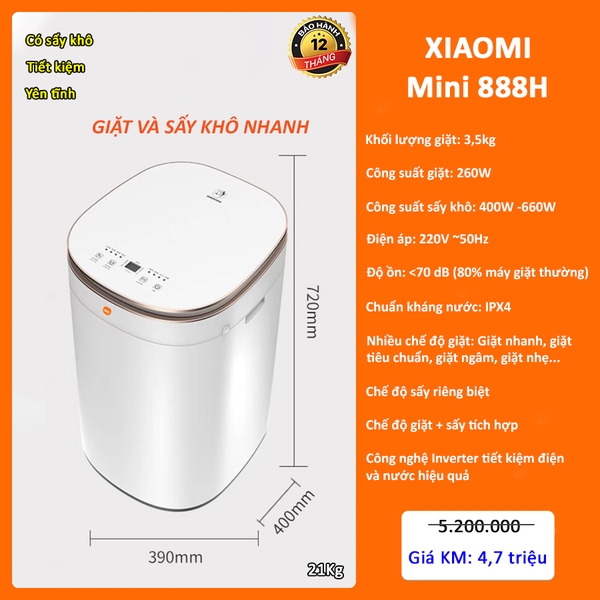 Máy giặt mini Xiaomi Qiaoshou 888H ( Sấy khô )