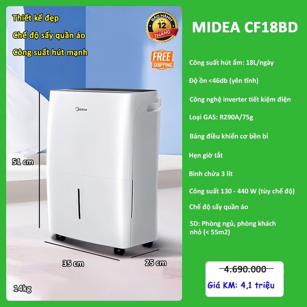 Máy Hút Ẩm Midea 18L CF18BD/N7-DF3