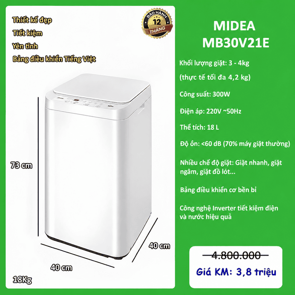 Máy giặt mini Midea MB30V21E 3kg