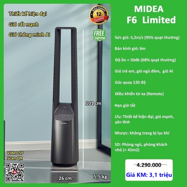 Quạt không cánh Midea Limited F6