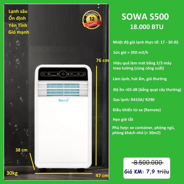 Điều hoà di động Sowa S500 New Model - 18.000BTU