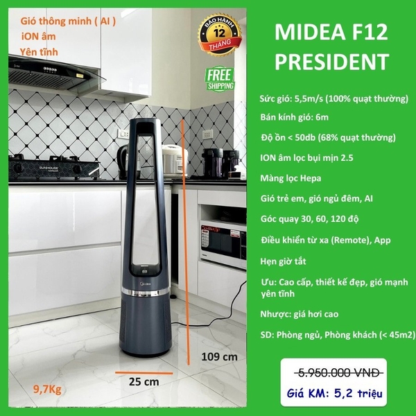 Quạt không cánh Midea F12 President