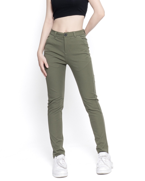 Quần Kaki Nữ Ống Đứng Màu Rêu Nhạt | KQSTYLING Basic Line