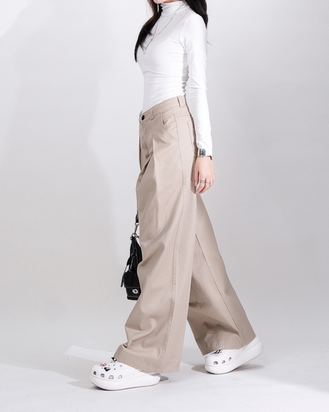 Quần Kaki Nữ Lưng Cao Ống Rộng Form Đứng Màu Nây Tây | KQSTYLING High-Waist Wide-Leg