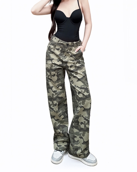 Quần Kaki Nữ Ống Suông Rộng Có Khoen Màu Camo | KQSTYLING WIDE