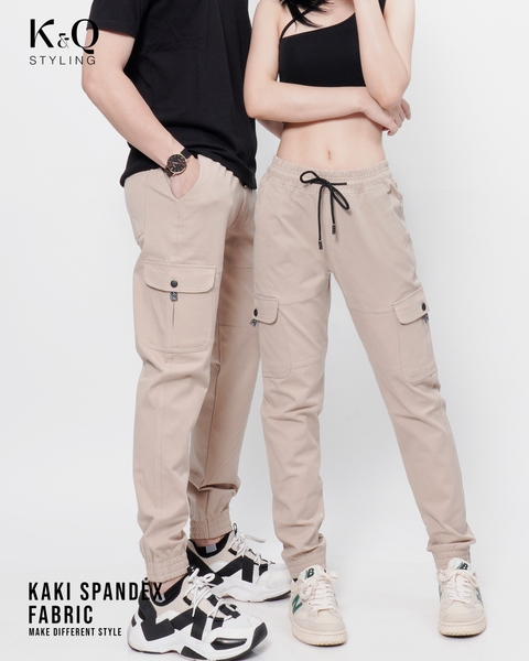 Quần Cargo Túi Hộp Jogger Kaki Co Giãn Unisex Màu Kem Vàng | KQSTYLING JTD01