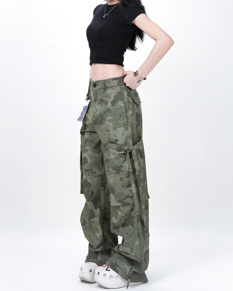Quần Cargo Nữ Kaki Túi Hộp Ống Rộng Phong cách Y2k màu Camo | KQSTYLING WIDE834