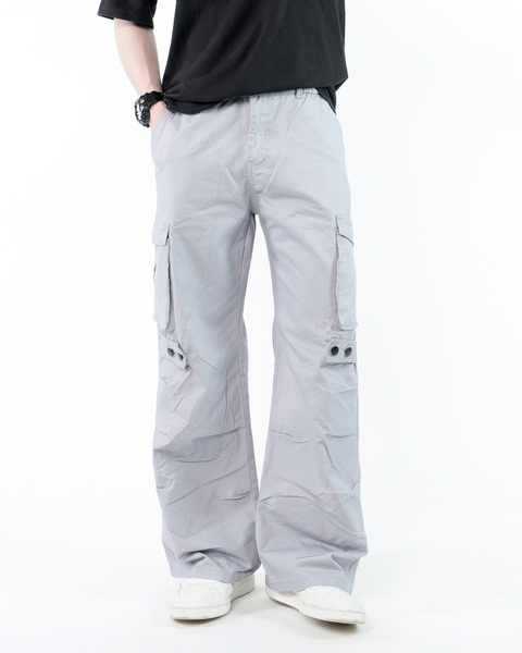 Quần Cargo Nam Kaki Túi Hộp Ống Rộng 100% Cotton Mềm Màu Xám Môn | KQSTYLING WIDE