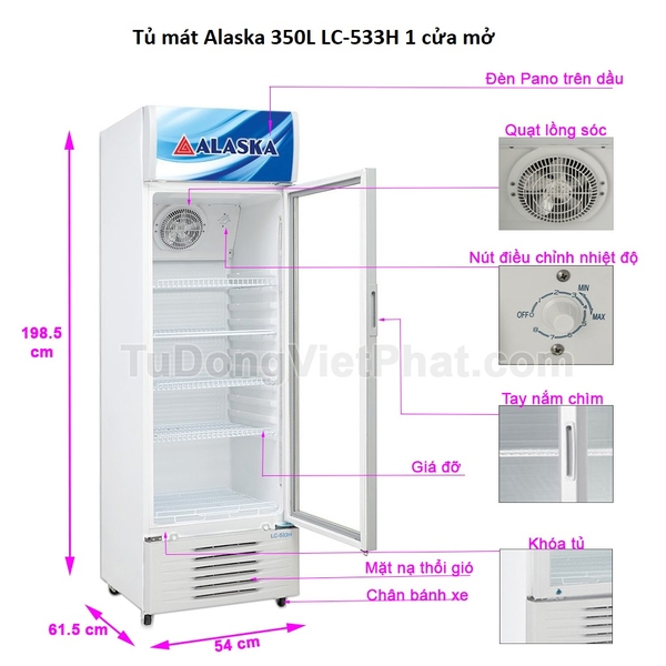 Tủ mát Alaska 350L LC-533H 1 cửa mở