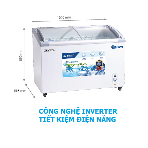 Tủ Đông mặt kính 280L Hòa Phát HSF-AD8280.C1 Công Nghệ Inverter, 1 Ngăn 2 Cửa Lùa