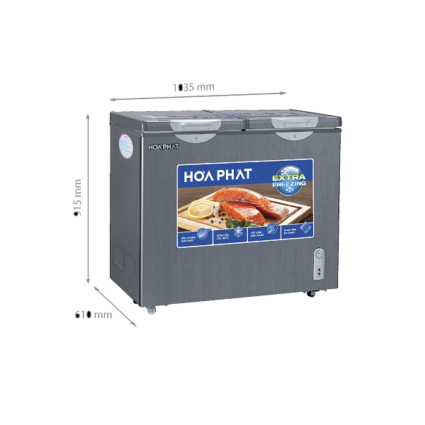 Tủ Đông + Mát 205L Hòa Phát HPF-BD6205G màu ghi, dàn đồng 2 ngăn 2 cửa mở