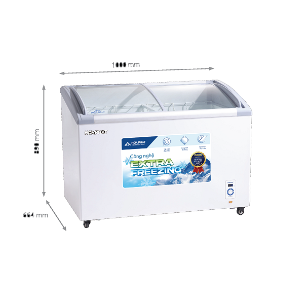 Tủ Đông mặt kính 280L Hòa Phát HSF-AD6280.C1 dàn đồng 1 ngăn 2 cánh lùa
