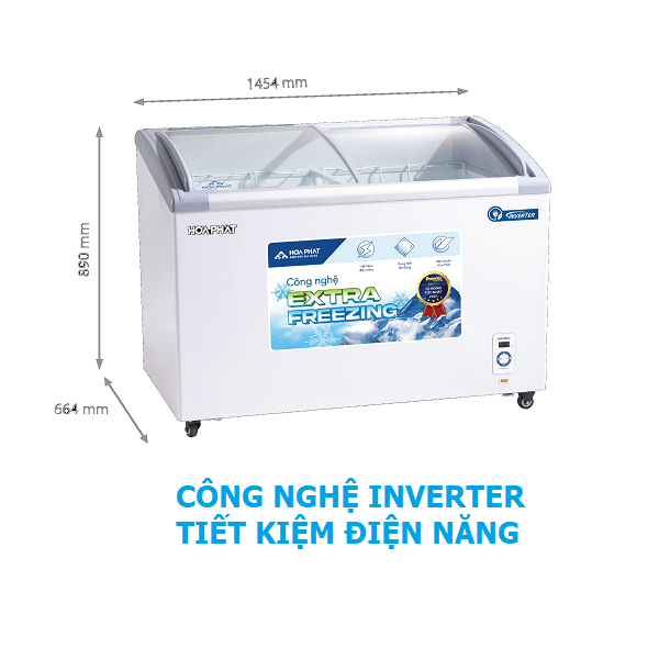 Tủ Đông mặt kính 451L Hòa Phát HSF-AD8451.C1 Công Nghệ Inverter, 1 Ngăn 2 Cửa Lùa