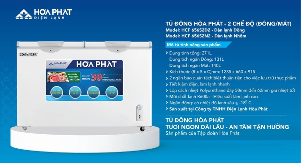 3 MẪU TỦ ĐÔNG HOÀ PHÁT 2 NGĂN ĐÔNG + MÁT 506L - 606L - 656L