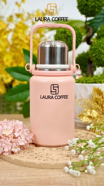 Bình giữ nhiệt có quai 900ml - Laura Coffee -Nhật Kim Anh màu hồng